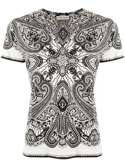 Etro Graphic Paisley Crop V-neck Cotton Tee In Black