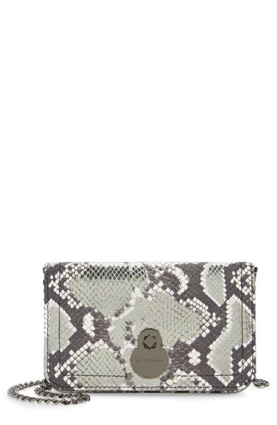Longchamp Cavalcade Snake Embossed Leather Wallet On A Chain In Platinum
