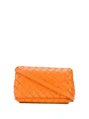 Bottega Veneta Mini Intrecciato Leather Crossbody Flap Bag In Light Orange