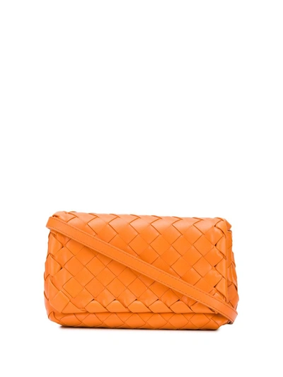 Bottega Veneta Mini Intrecciato Leather Crossbody Flap Bag In Light Orange