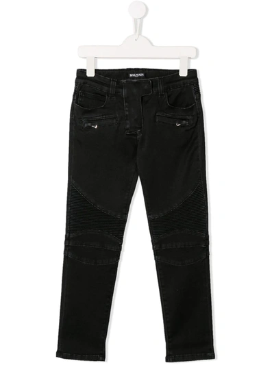 Balmain Kids' Ribbed Panel Jeans In Blue