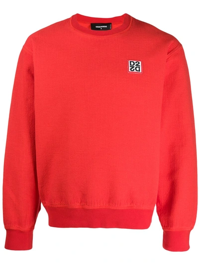 Dsquared2 D2 Logo Patch Textured Sweatshirt In Red