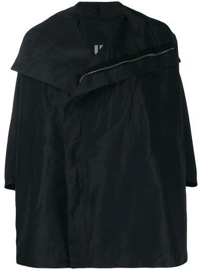 Rick Owens Zip Front Cape Jacket In Black