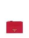 Prada Logo Plaque Card Holder In Red