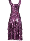 Marchesa Notte Floral Ruffled Long Dress In Purple