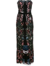 Marchesa Notte Floral Sequin Long Dress In Black