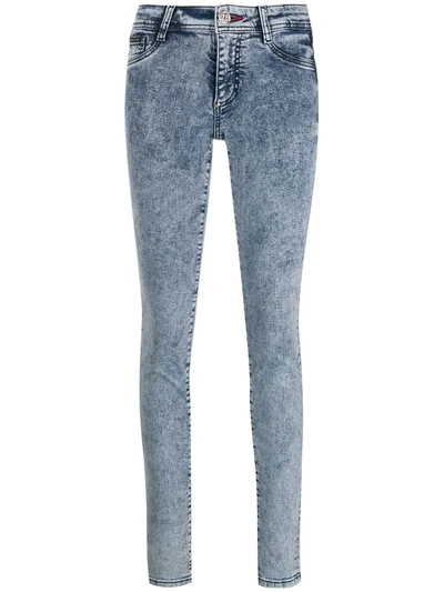 Philipp Plein Acid Wash Denim Leggings In Blue