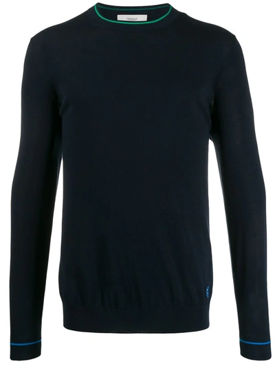 Pringle Of Scotland Contrast Piping Cotton Jumper In Blue