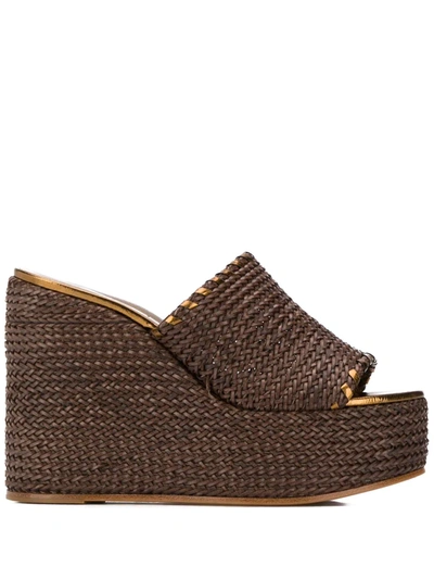 Casadei Woven Wedge Sandals In Brown