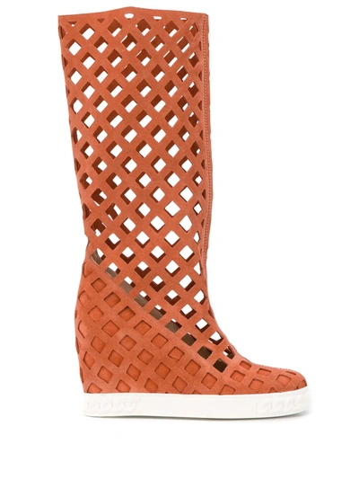 Casadei Lady Web Wedge Boots In Pink