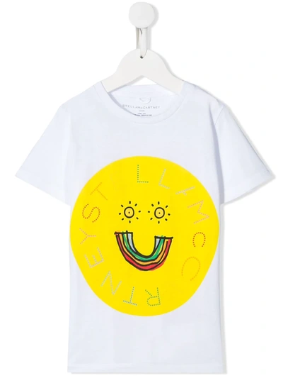 Stella Mccartney Kids' Rainbow Smiley Sunshine Face T-shirt In White