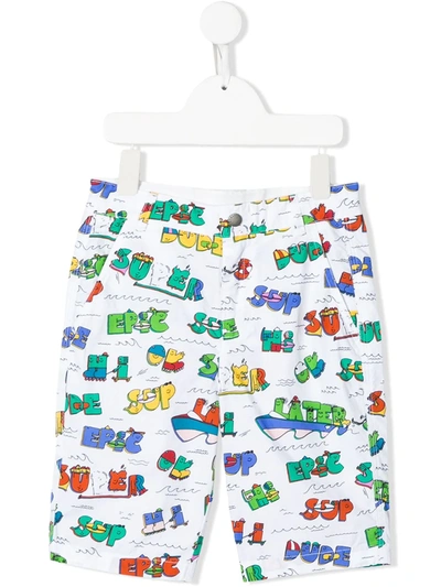 Stella Mccartney Kids' Super Dude Printed Shorts In White