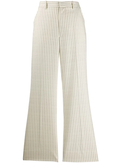 Maison Margiela Logo Pinstripe Trousers In White