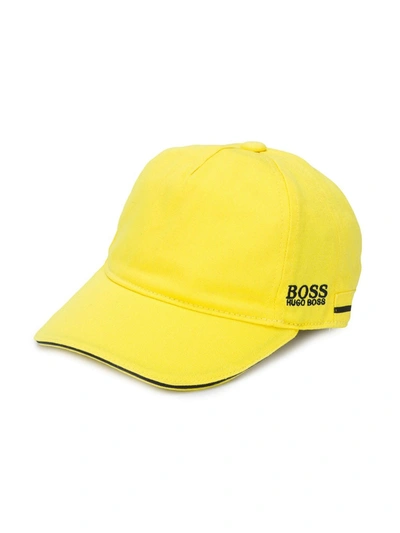 Hugo Boss Kids' Embroidered Logo Cotton Cap In Yellow
