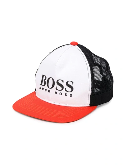 Hugo Boss Kids' Panelled Logo Cap In Orange