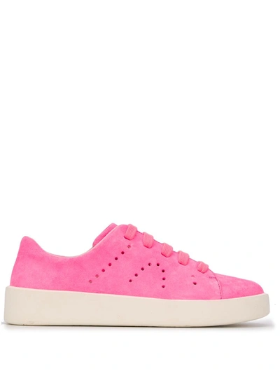 Camper Courb Perforated Suede Sneaker In Bright Pink