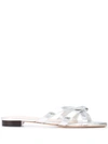 Loeffler Randall Women's Eveline Knotted Metallic Leather Flat Sandals In Silver