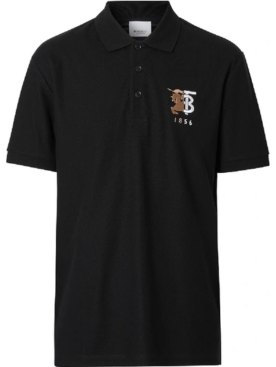 Burberry Contrast Logo Graphic Cotton Piqué Polo Shirt In Black
