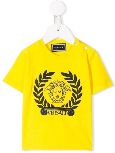 Young Versace Babies' Logo Print T-shirt In Yellow