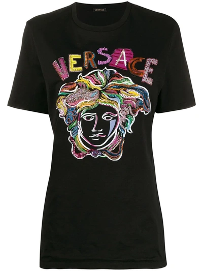 Versace Embellished Medusa Motif T-shirt In Black