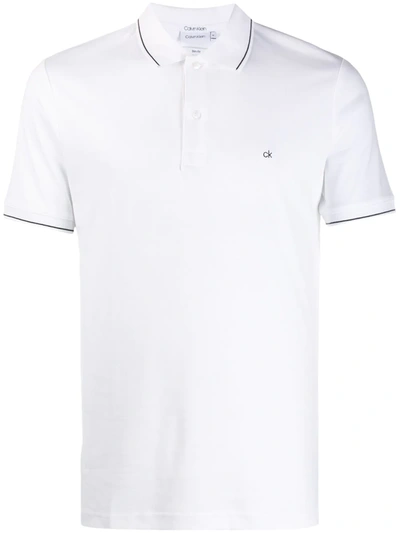 Calvin Klein Striped Trim Polo Shirt In White