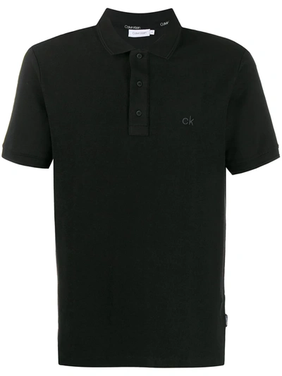 Calvin Klein Embroidered Logo Polo Shirt In Black