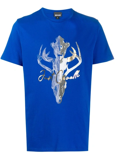 Just Cavalli Short Sleeve Antlers Logo T-shirt In Blue