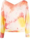 Msgm Tie Dye V-neck Jumper In Pink,beige,yellow