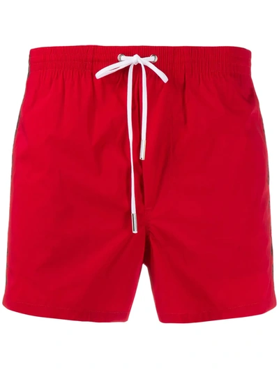Dsquared2 Logo Stripe Swim Shorts In Red