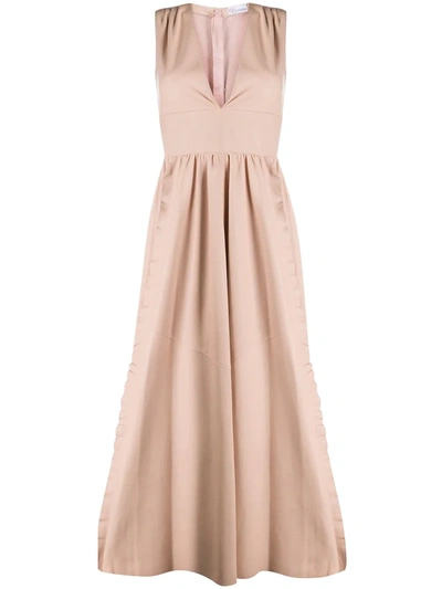 Red Valentino Ruffle Trims Long Dress In Neutrals