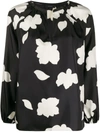 Theory Open-neck Silk Blouse In Black