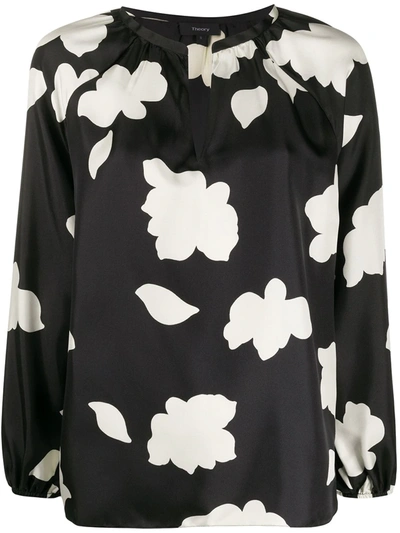 Theory Open-neck Silk Blouse In Black