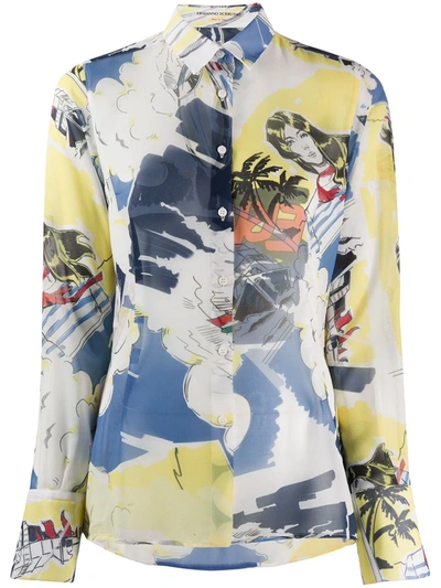 Ermanno Scervino Tropical Print Long Sleeve Shirt In Yellow