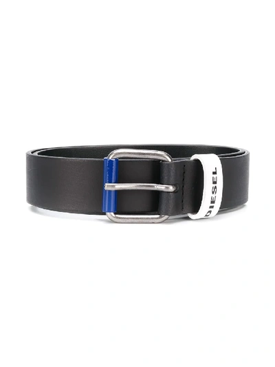 Diesel Kids' Logo Strap Buckle Belt In Black