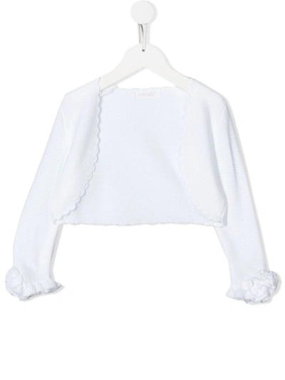 Mimilù Kids' Ruffled Sleeve Scalloped Cardigan In White