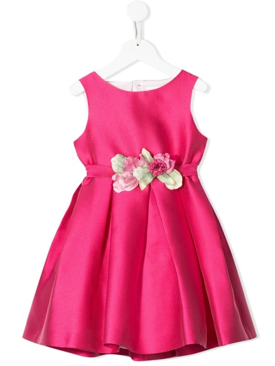 Mimilù Kids' Floral Embellished Cut-out Detail Dress In Pink