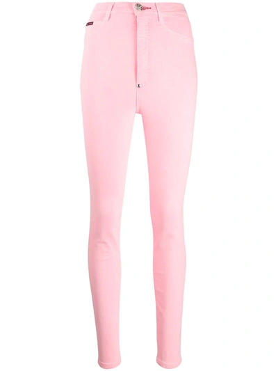 Philipp Plein High-rise Crystal-embellished Jeggings In Pink