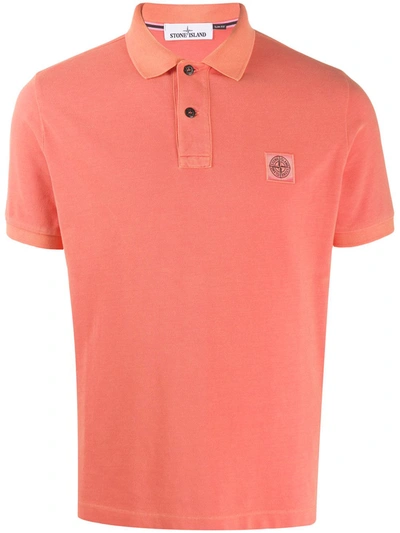 Stone Island Logo-patch Polo Shirt In Orange