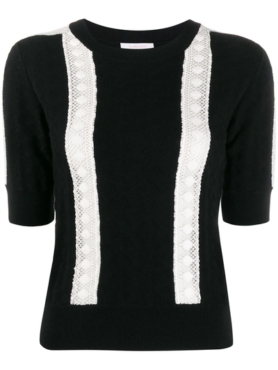 See By Chloé Knitted Lace-embellished Top In Black