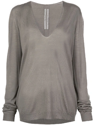 Rick Owens Long Sleeve V-neck Top In Grey