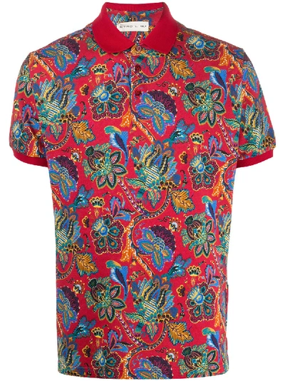 Etro Floral Print Polo Shirt In Red