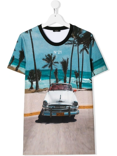N°21 Teen Car Print Cotton T-shirt In Blue