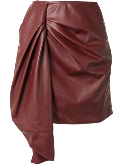 Self-portrait Faux Leather Short Skirt In Burgundy