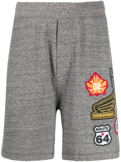 Dsquared2 Embroidered Logo Patch Track Shorts In Grey