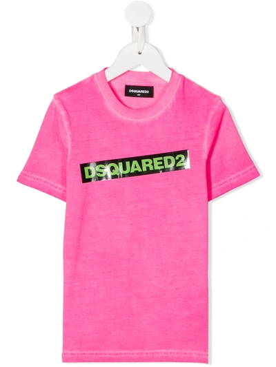 Dsquared2 Kids' Bleached-effect Logo Print T-shirt In Pink