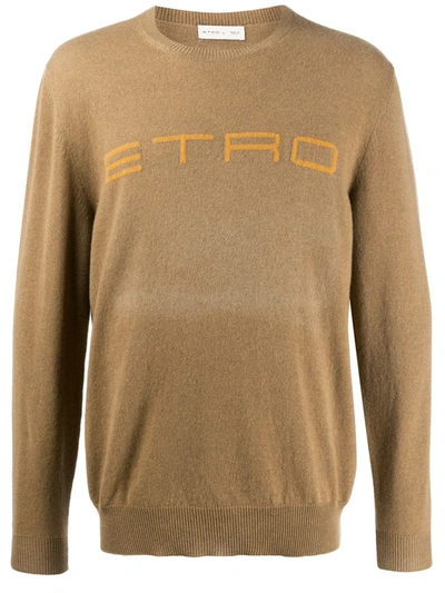 Etro Cashmere Logo Stamp Jumper In Brown