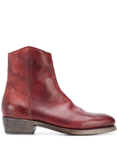 Ajmone Zipped Ankle Length Boots In Red