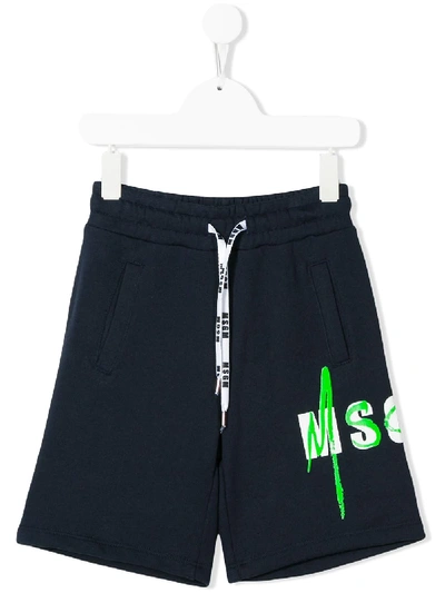Msgm Kids' Contrast Logo Shorts In Blue