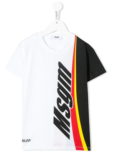 Msgm Kids' Side Logo T-shirt In White