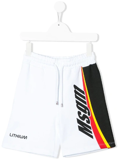 Msgm Kids' Contrast Logo Shorts In White
